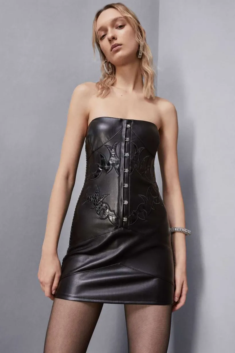 Abito bustier con ricamo patchwork