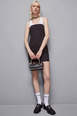 Abito bustier mini gessato