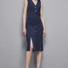 Abito chemisier con spacchi in gabardina