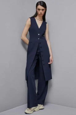 Abito chemisier con spacchi in gabardina