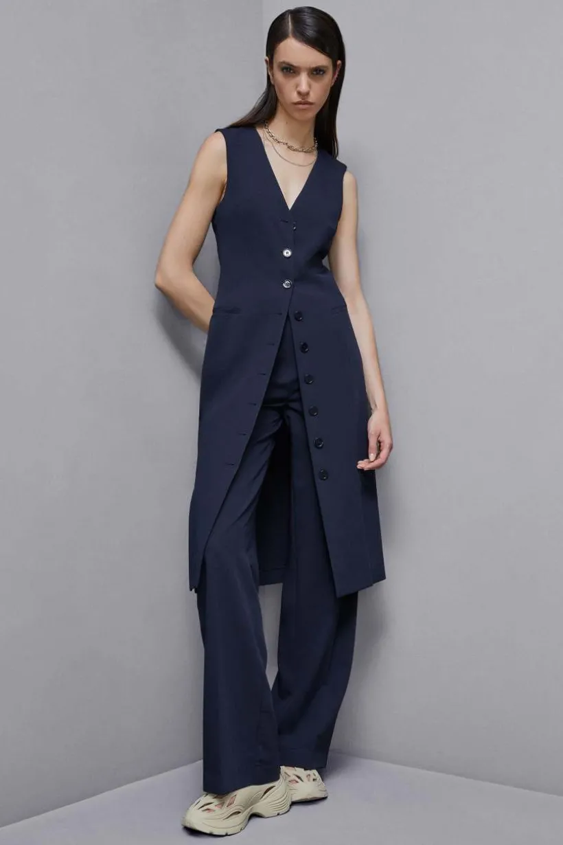 Abito chemisier con spacchi in gabardina