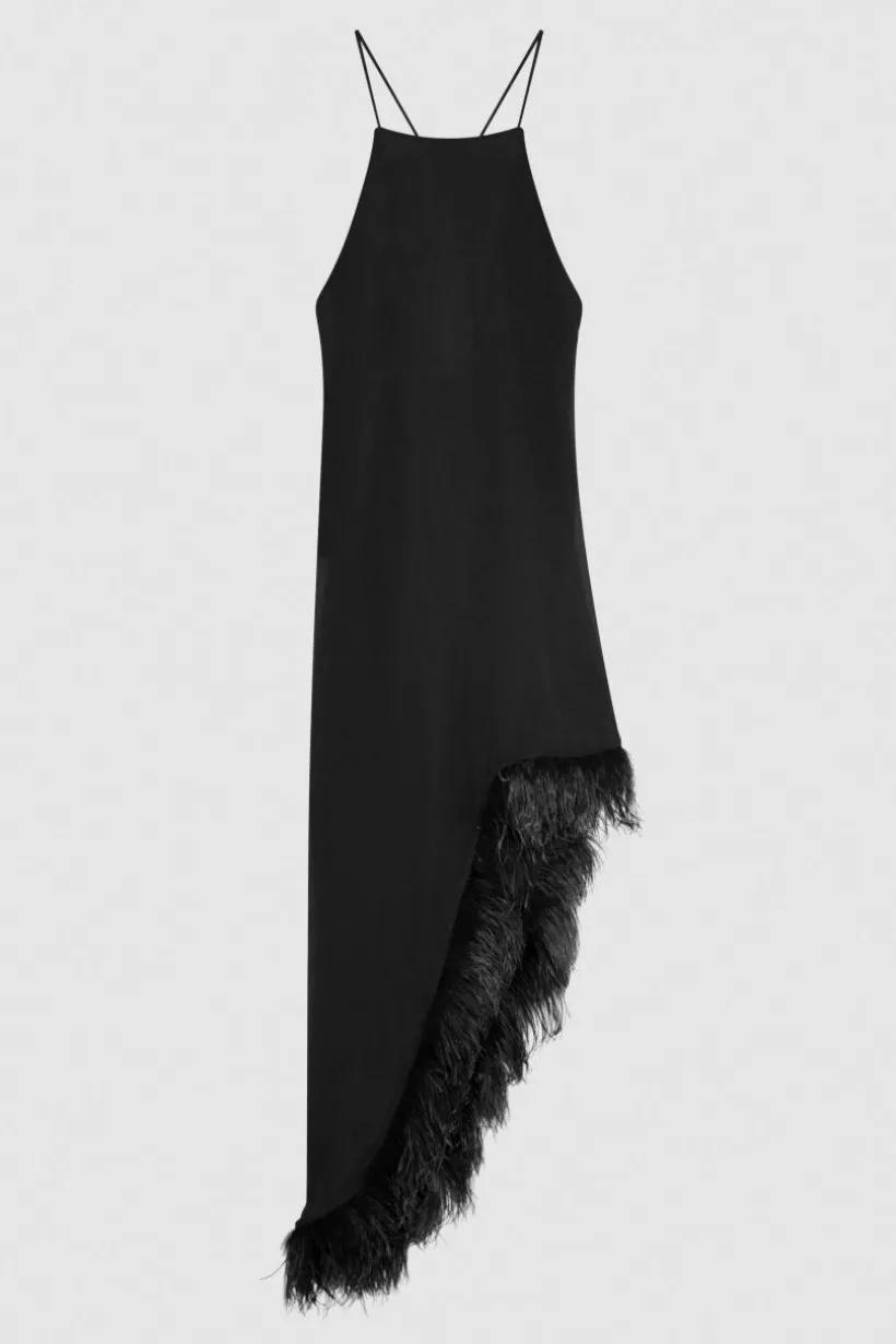 Abito con piume in chiffon