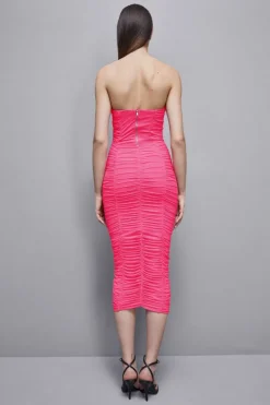 Abito midi con piume in tulle e jersey
