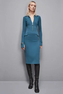 Abito midi con zip in tessuto
