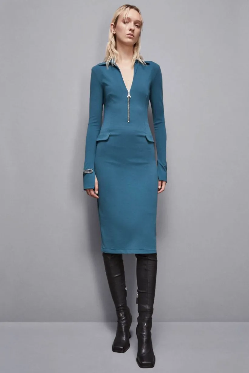 Abito midi con zip in tessuto