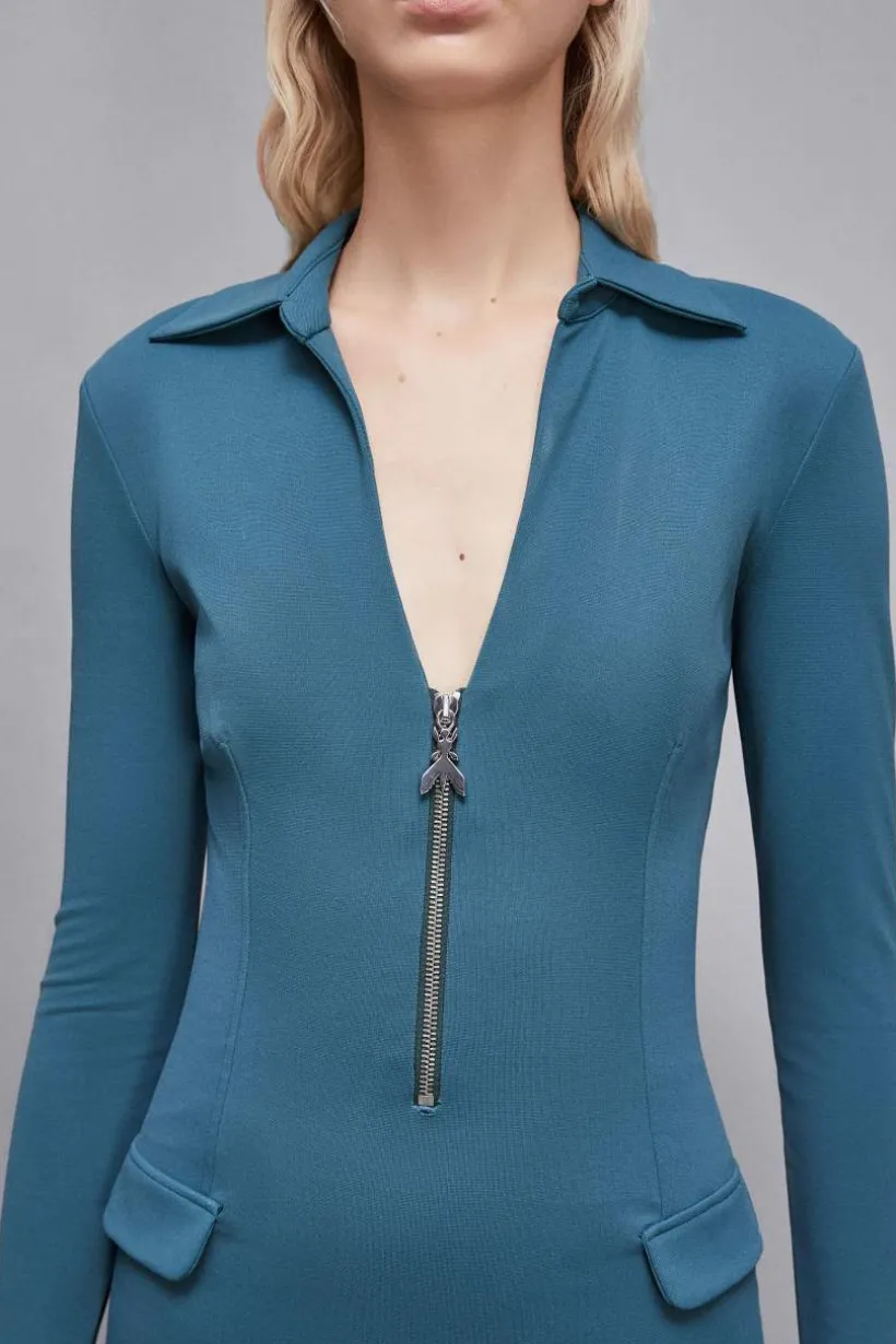 Abito midi con zip in tessuto