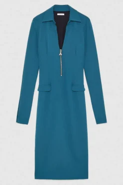 Abito midi con zip in tessuto