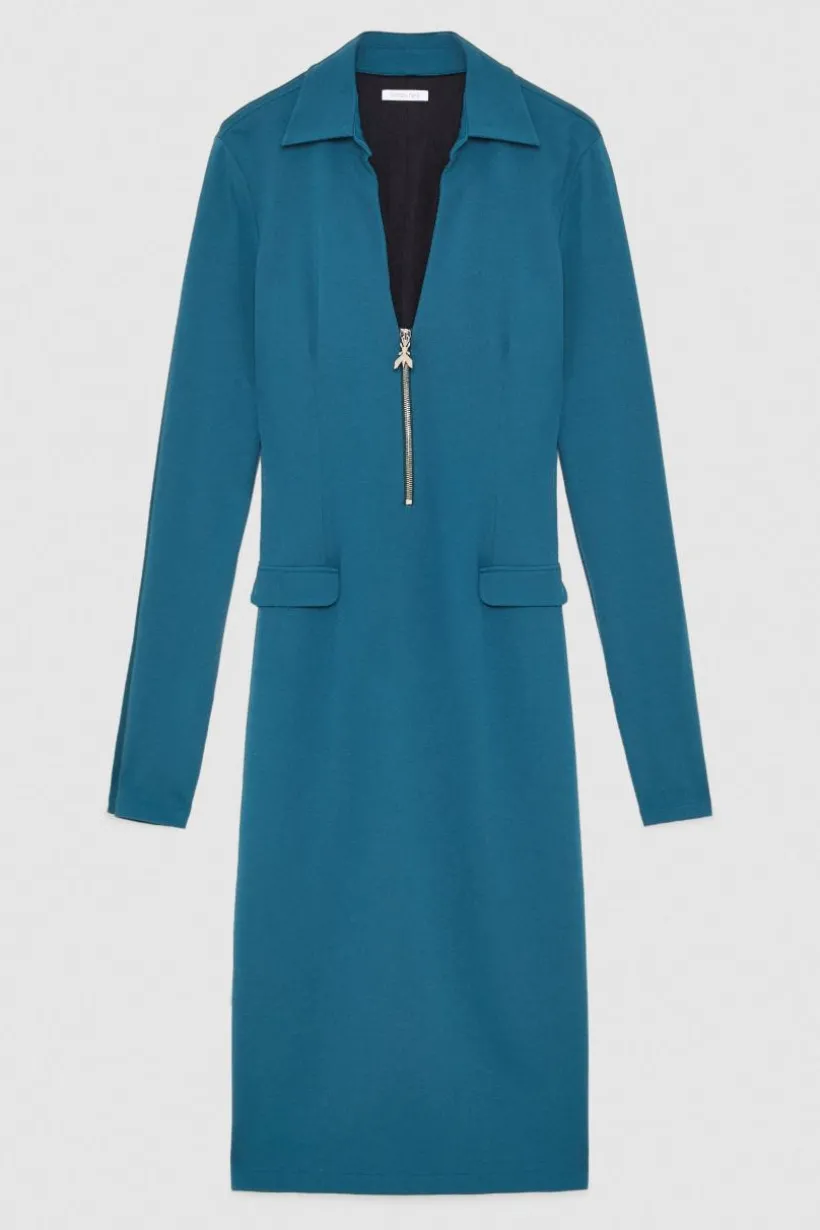 Abito midi con zip in tessuto