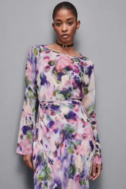 Abito midi in chiffon fantasia