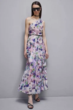 Abito plissè monospalla in chiffon