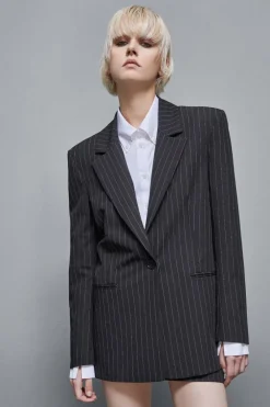 Blazer gessato un bottone in flanella