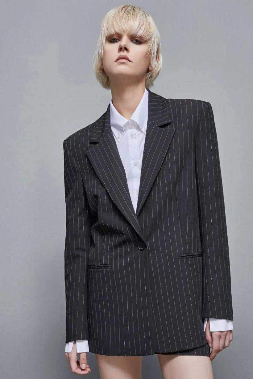 Blazer gessato un bottone in flanella