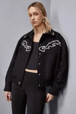 Bomber con ricamo cowgirl a contrasto