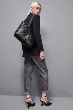 Borsa a secchiello in pelle con zip