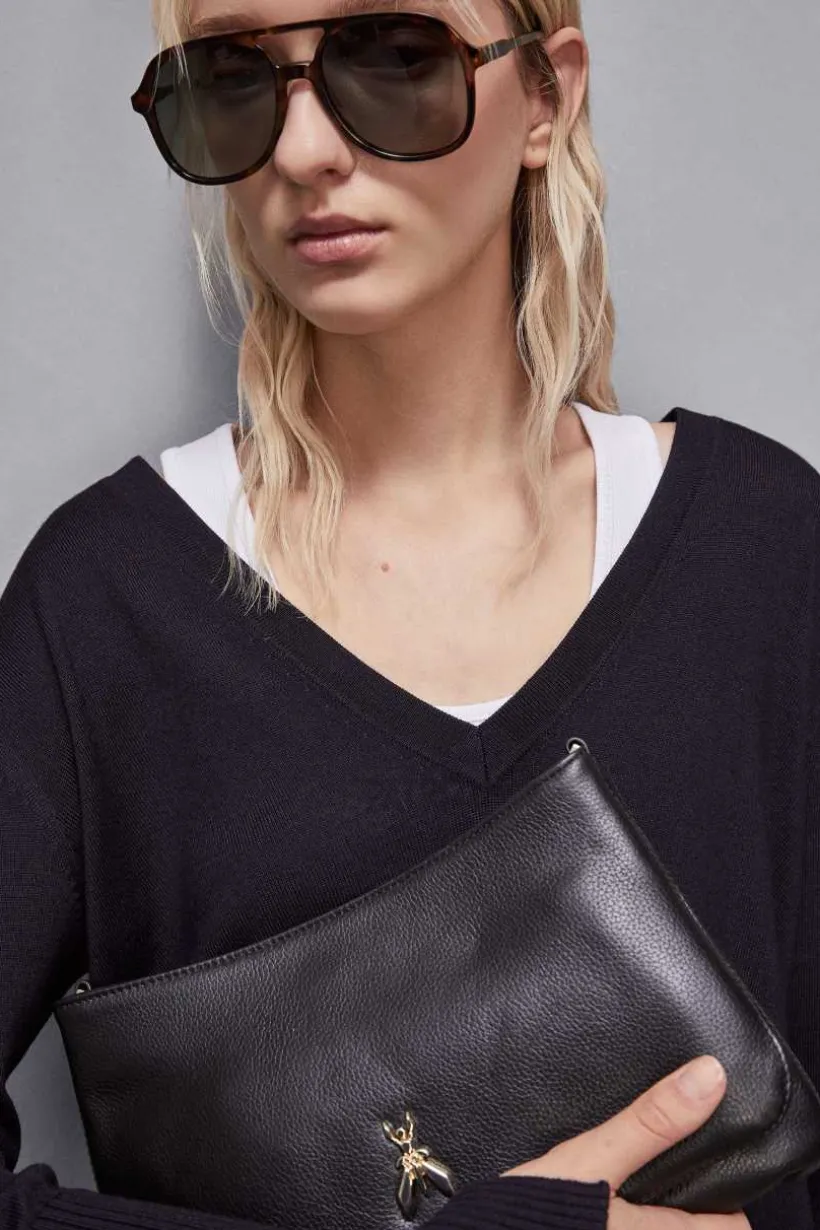 Borsa a tracolla con zip in pelle