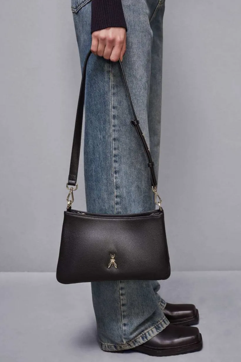 Borsa a tracolla con zip in pelle