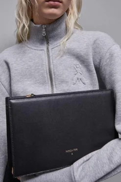 Borsa pocket con zip a tracolla in pelle
