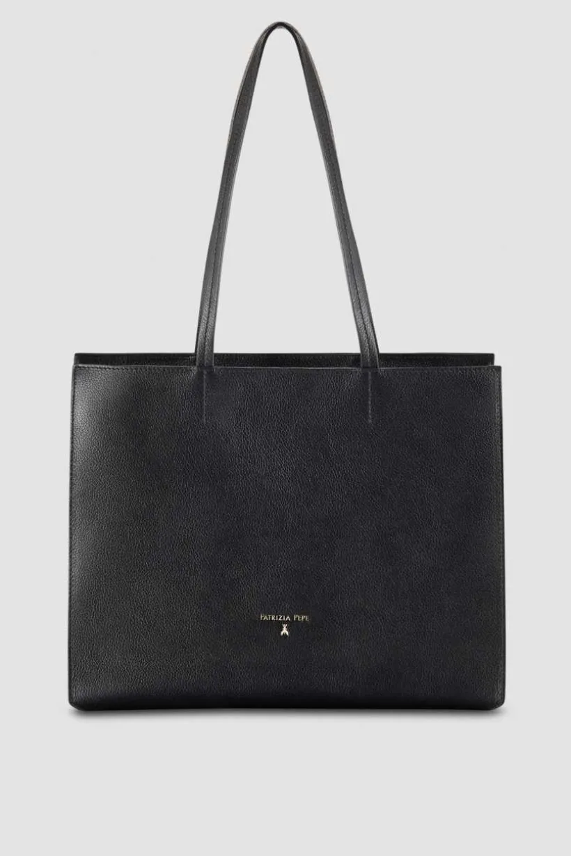 Borsa shopping in pelle con zip