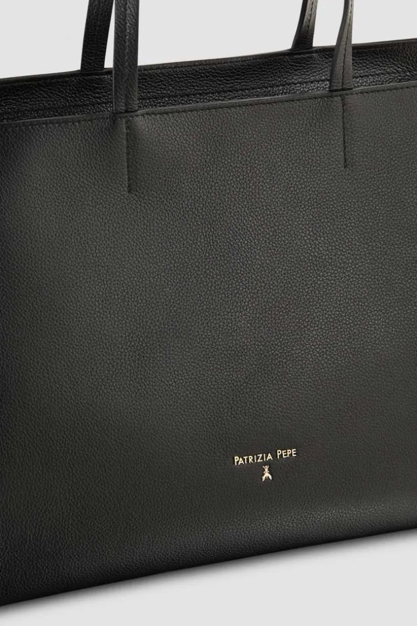 Borsa shopping in pelle con zip