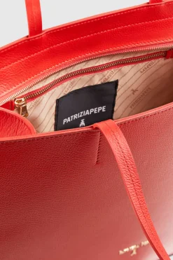 Borsa shopping in pelle con zip