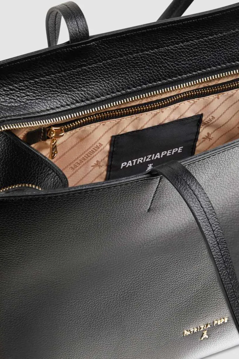 Borsa shopping in pelle con zip