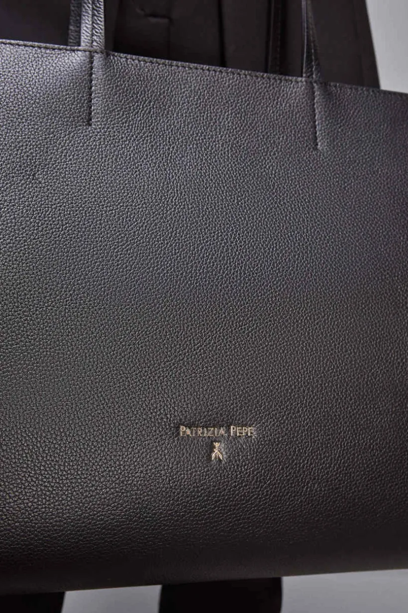 Borsa shopping in pelle con zip