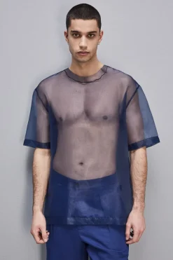 Boxy T-shirt manica corta con bordo taglio vivo