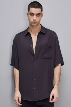 Camicia manica corta in twill di viscosa