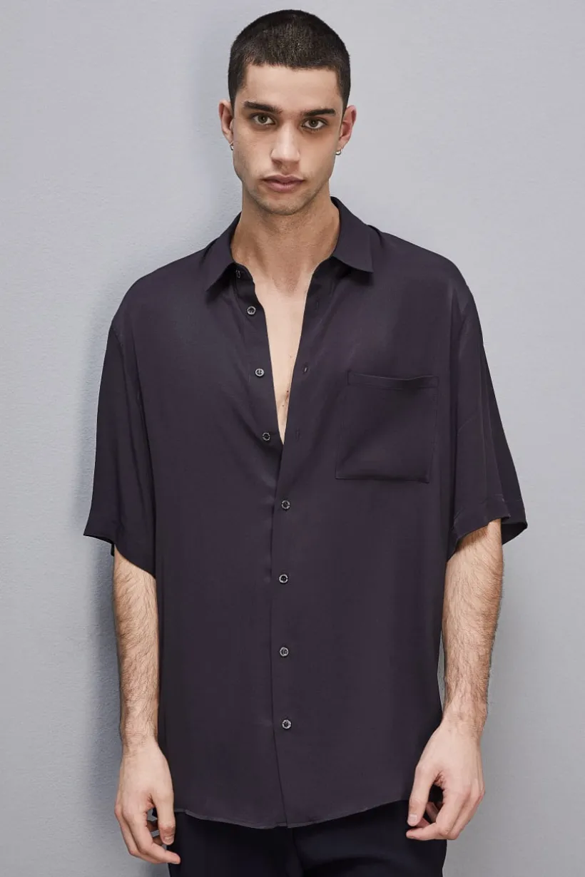 Camicia manica corta in twill di viscosa