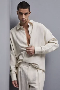 Camicia oversize in lino e viscosa