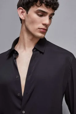 Camicia tinta unita In twill di viscosa