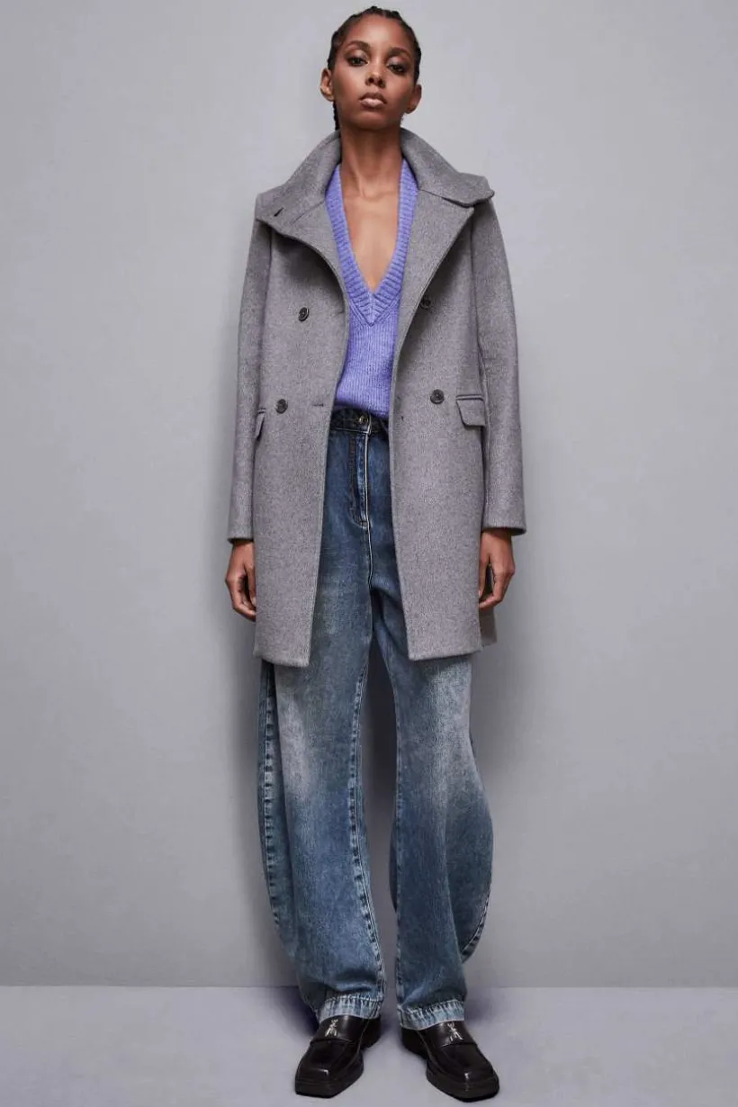 Cappotto collo alto in panno "Essential"