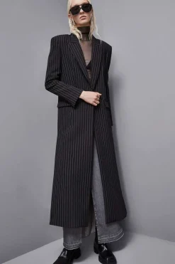 Cappotto lungo gessato in flanella