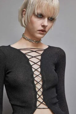 Cardigan a costine in lurex Essential