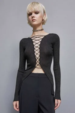 Cardigan a costine in lurex Essential