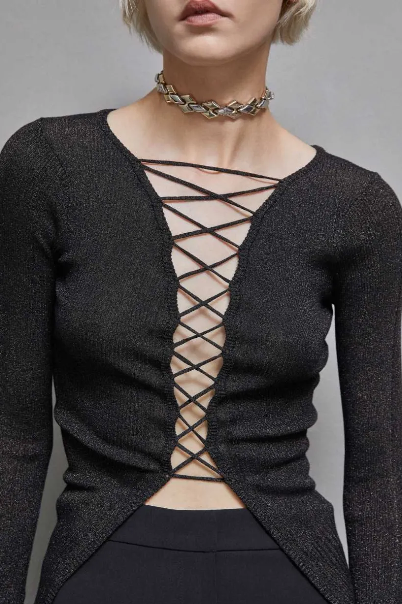 Cardigan a costine in lurex Essential