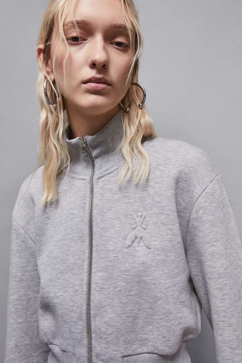Felpa collo alto con zip in cotone