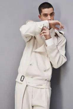 Giacca corta effetto trench in twill di viscosa