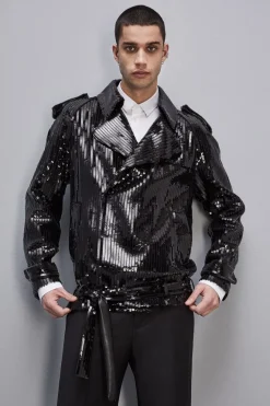Giacca corta effetto trench in paillettes