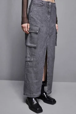 Gonna lunga in jeans grigio