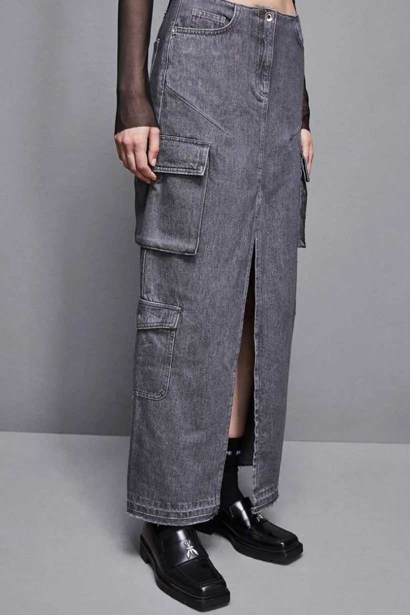 Gonna lunga in jeans grigio