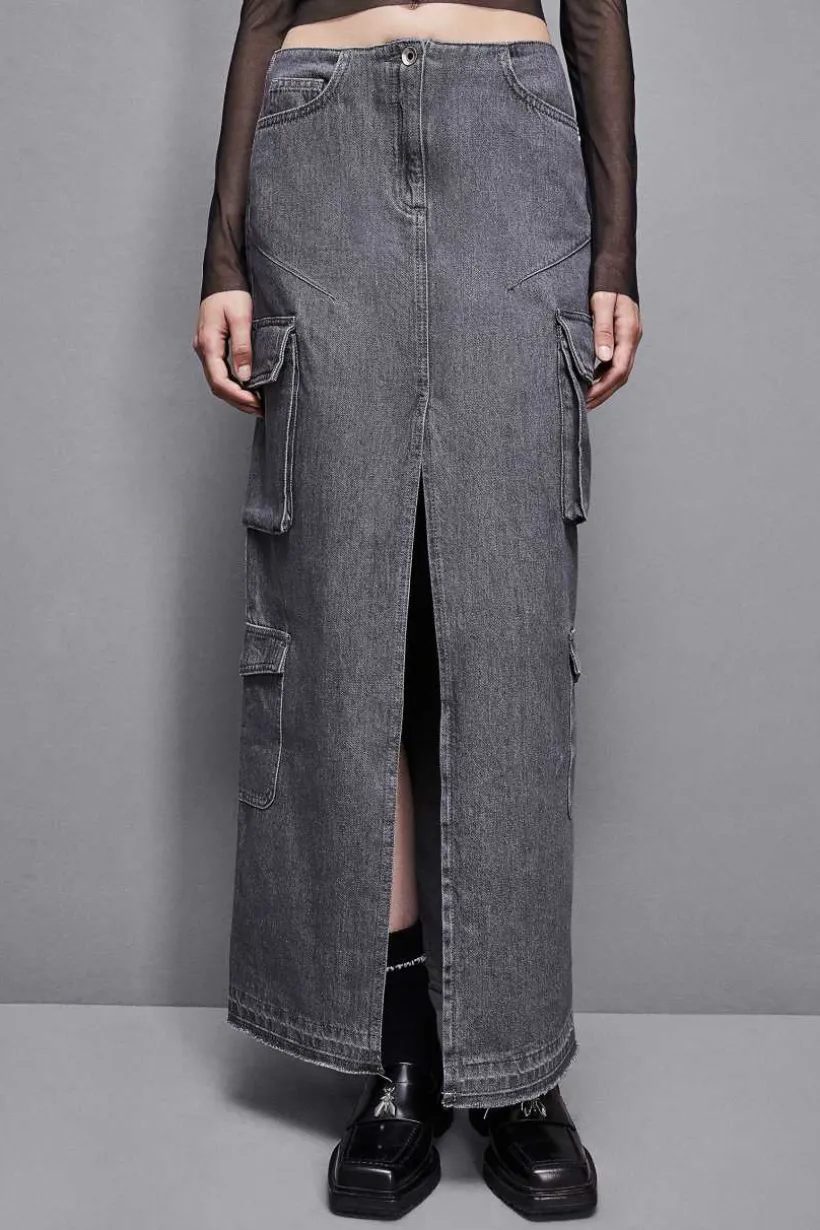 Gonna lunga in jeans grigio