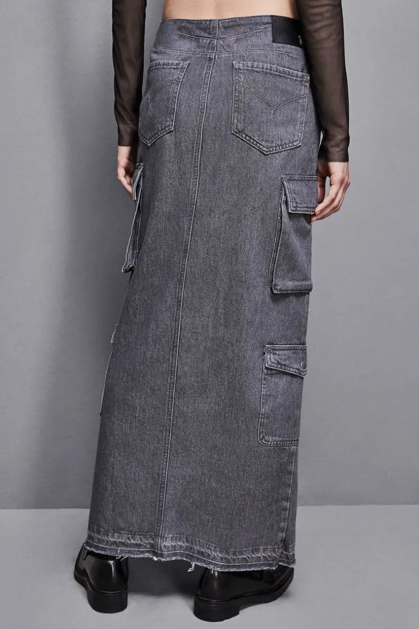Gonna lunga in jeans grigio
