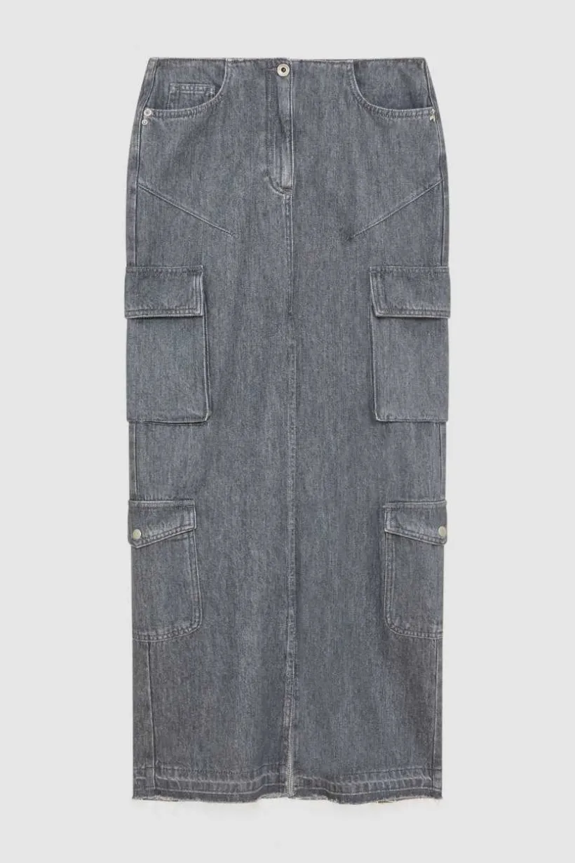 Gonna lunga in jeans grigio