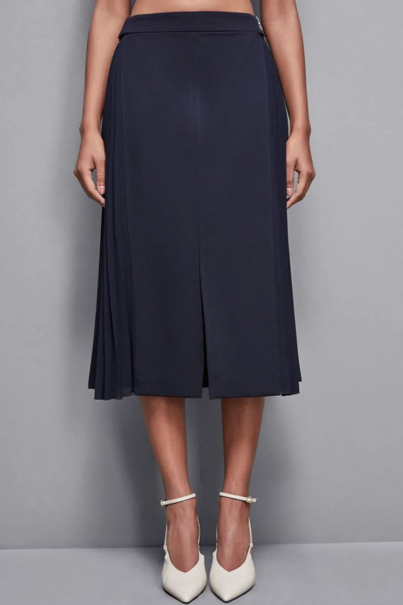 Gonna midi vita alta in gabardina