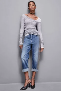 Jeans boyfriend blu a vita bassa