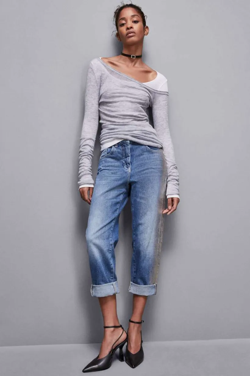 Jeans boyfriend blu a vita bassa