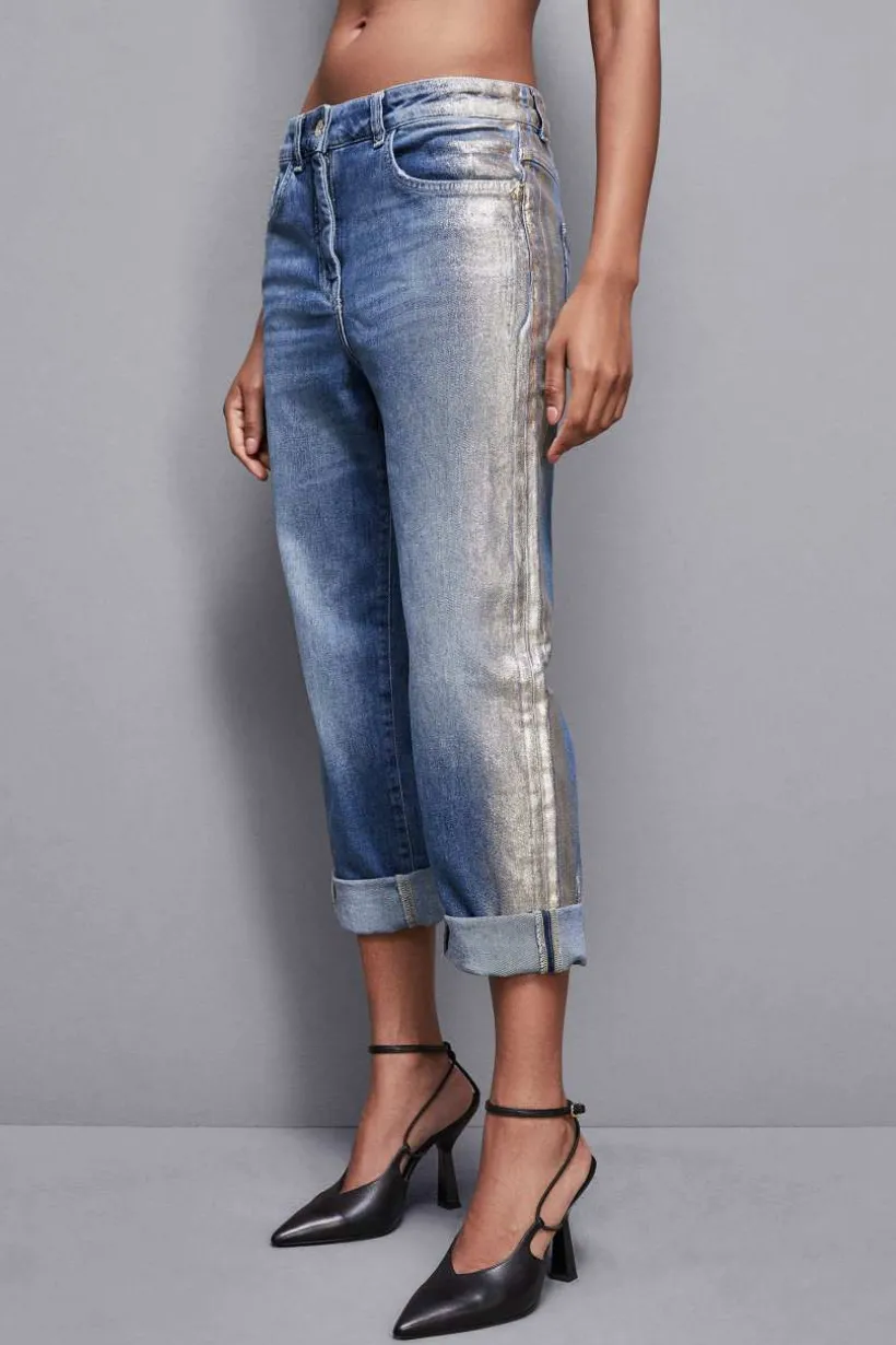 Jeans boyfriend blu a vita bassa