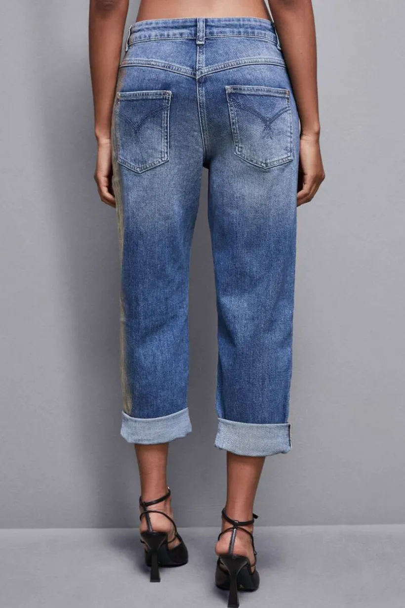 Jeans boyfriend blu a vita bassa