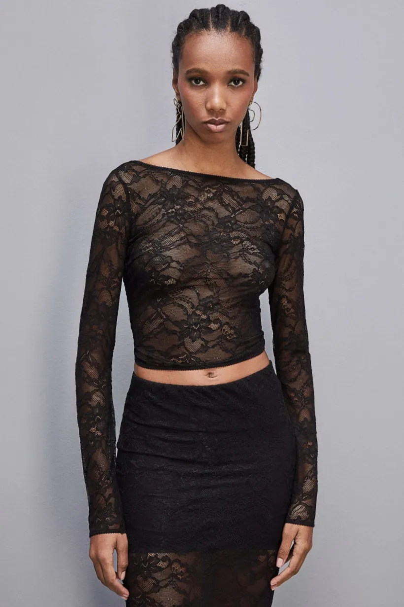 Maglia a maniche lunghe in pizzo